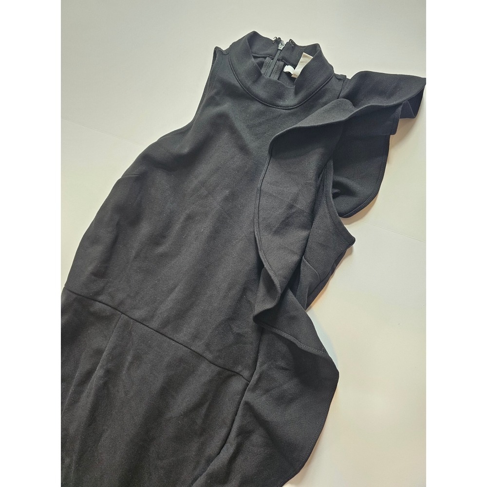 Bar III Ruffle Mock Neck Midi Dress Womens XXS Black Bodycon Sleeveless Cocktail - Picture 2 of 6